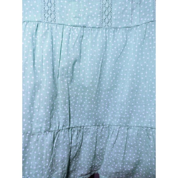 Ann Taylor Loft Polka Dot Lagenlook Top Size M Crotchet Lace Trim Peasant Green - Picture 3 of 7